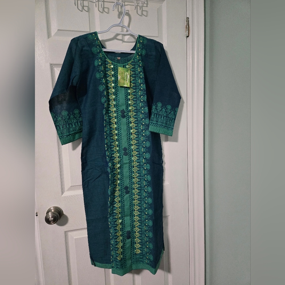 Green And Blue And Yellow 3 Piece Cotton Salwar Kameez